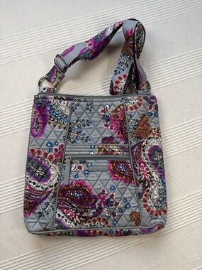 Vera Bradley Gray Quilted Crossbody with Pink & Purple Paisley